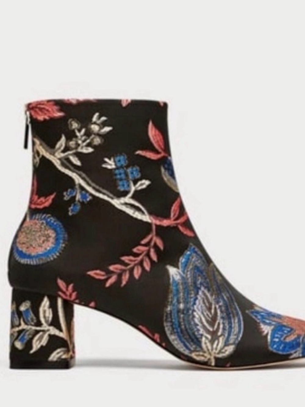 Zara Floral Embroidered Black Ankle Booties - Picture 9 of 12